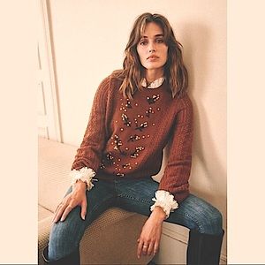 Sezane Brown Sweater with Embellishments